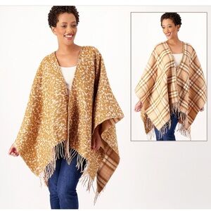 ISAAC MIZRAHI LIVE Reversible Printed Ruana in “Taupe”
